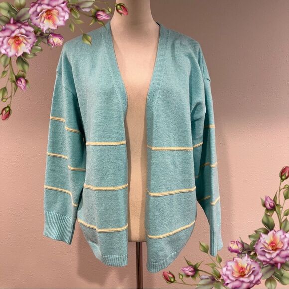 Striped Blue Cardigan Sweater size XL - Picture 1 of 10